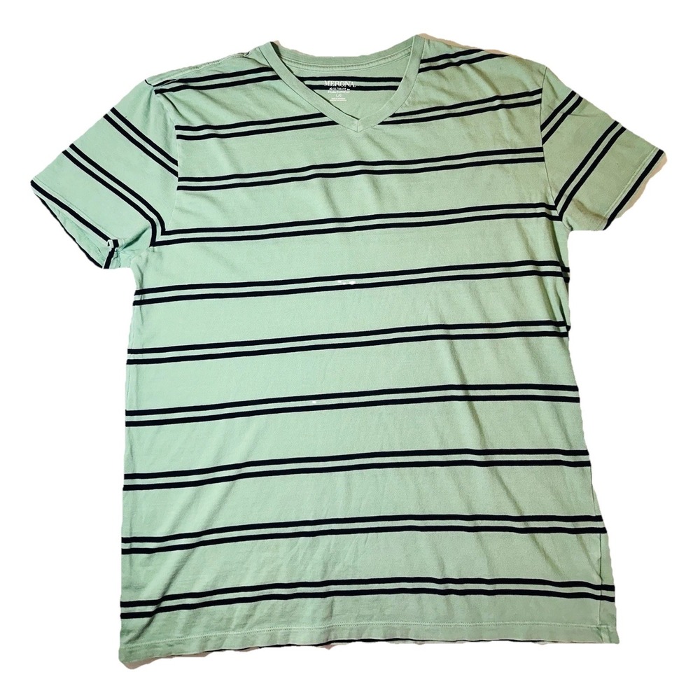 MERONA Short Sleeve Tshirt Mens Large Green Vneck Casual Everyday